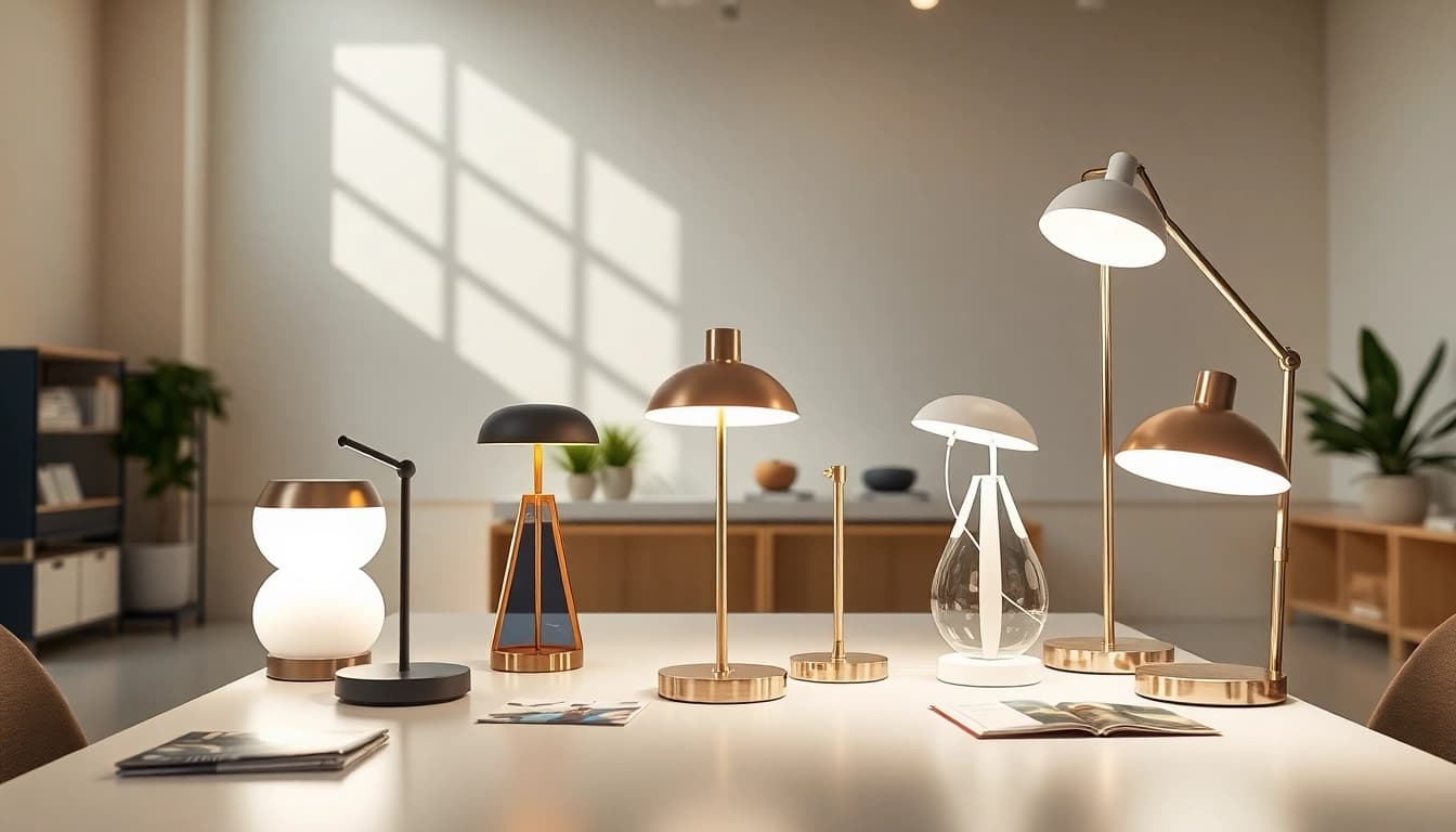 Shop stylish ELC Lamps Online showcasing modern designs in a bright showroom.