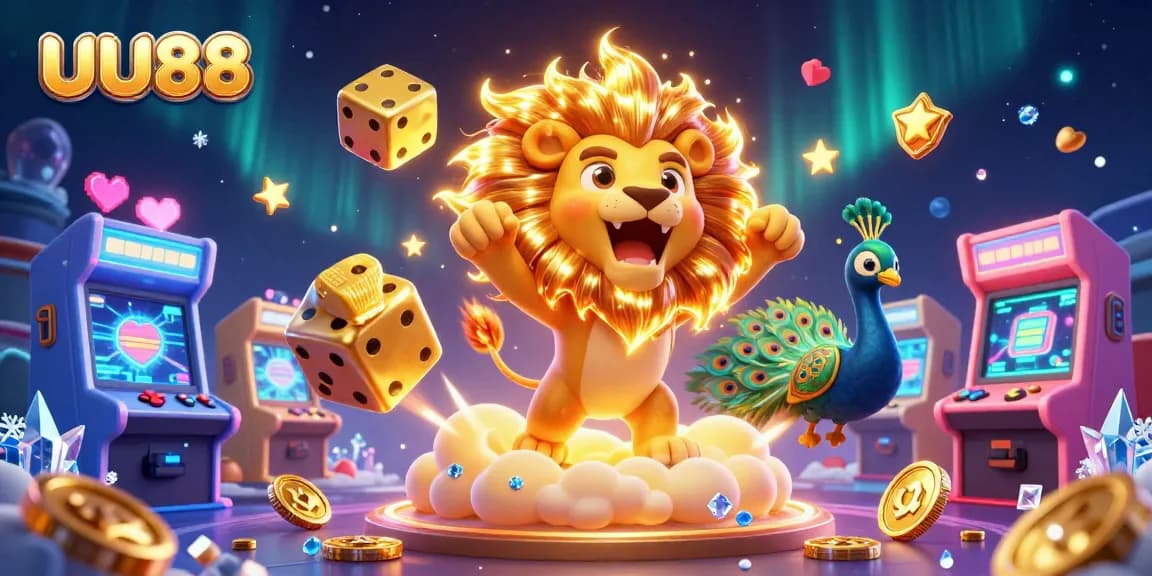 Experience thrilling gameplay at UU88 with a vibrant casino-themed 3D illustration.