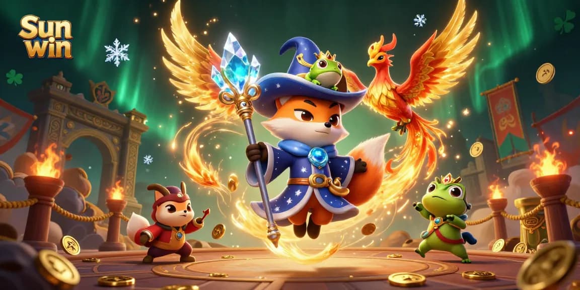 Experience the thrill of Sun win with vibrant characters and a dazzling casino backdrop.