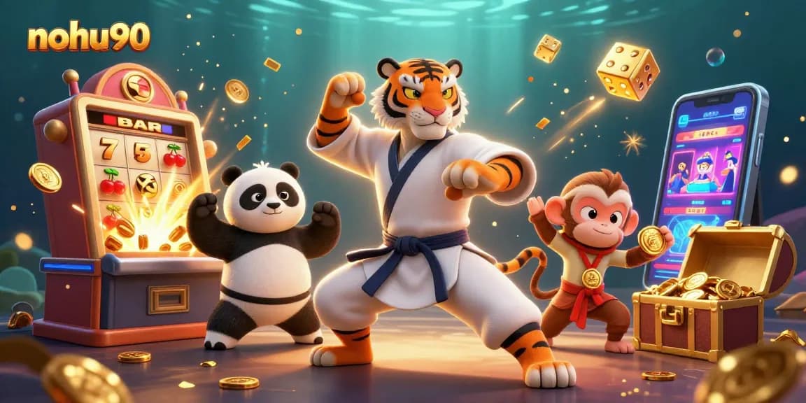 Nohu90 players win big as the kung fu tiger master and friends celebrate a jackpot at the casino