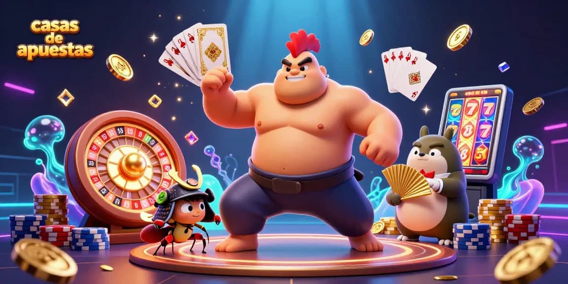 Las casas de apuestas presentan una emocionante ilustración 3D con personajes únicos en un entorno de casino vibrante.