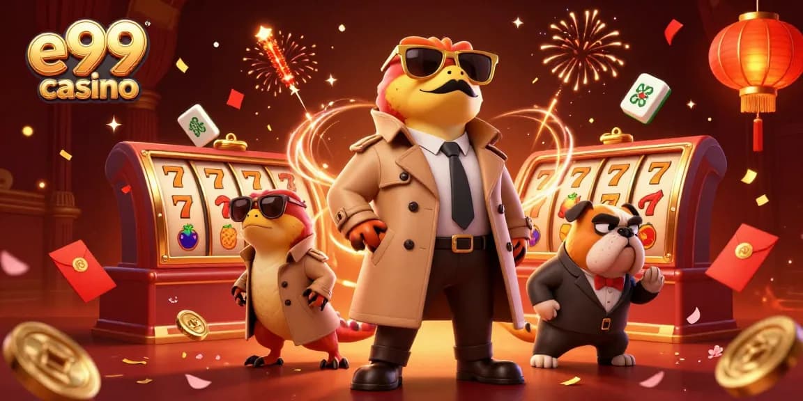 Experience excitement at e99 casino with playful raptors in a trench coat sneaking into a VIP lounge.