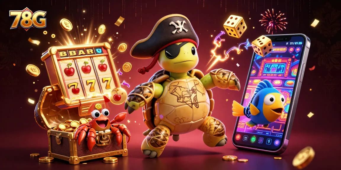 Assembleia de personagens de cassino 3D onde a 78G revela tesouros e jackpots.