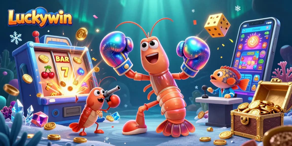 Experience the luck of Luckywin with vibrant casino elements, jackpots, and delightful characters.