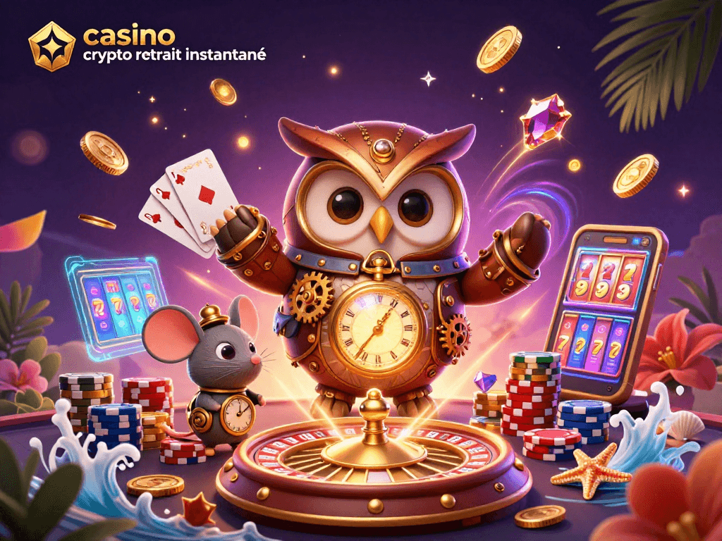 Retrouvez des gains rapides avec casino crypto retrait instantané, illustrés par une scène de jeu animée.