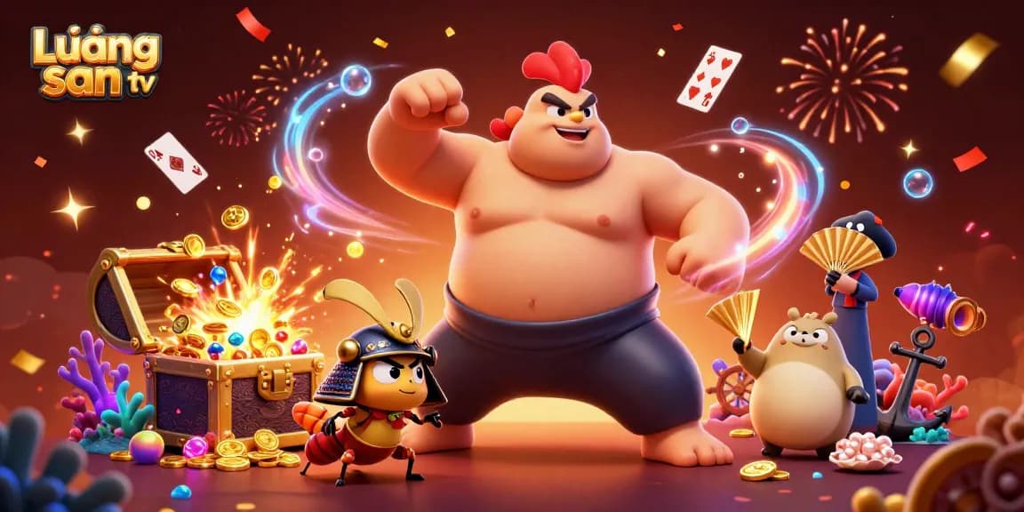 Lương sơn tv offers vibrant 3D cartoon characters celebrating with casino elements, inviting bettors to enjoy the thrill.