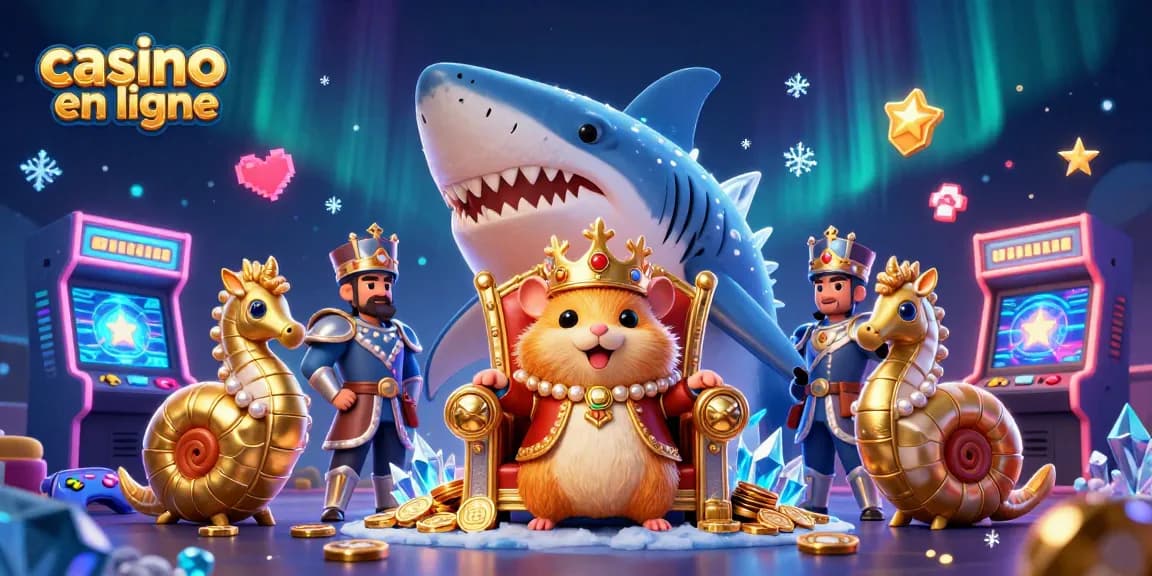 Jouez à des jeux captivants sur le casino en ligne avec un roi hamster doré, des machines à sous colorées et des gardes seahorse.