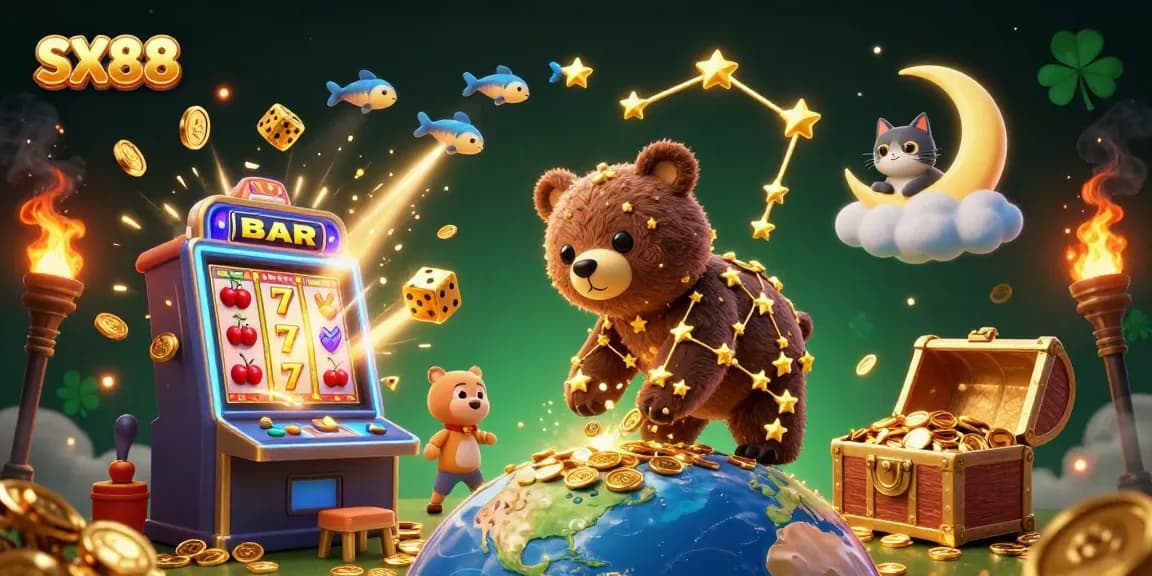 SX88 offers a vibrant casino experience with dynamic elements like golden coins and a jackpot explosion.