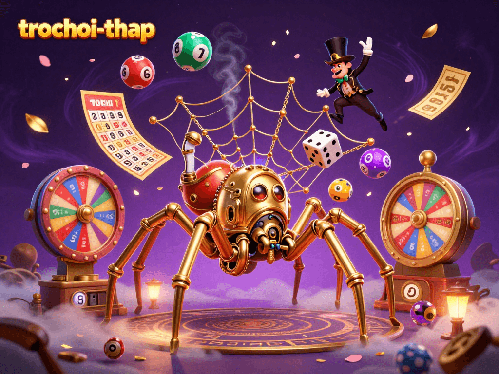 Engage in trochoi-thap with an enchanting 3D steampunk scene filled with lottery elements.