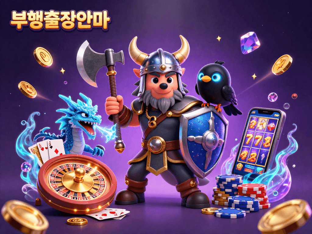 Experience the thrill of 부평출장안마 with an epic 3D illustration featuring a Viking wolf warrior, dragon, and coins.