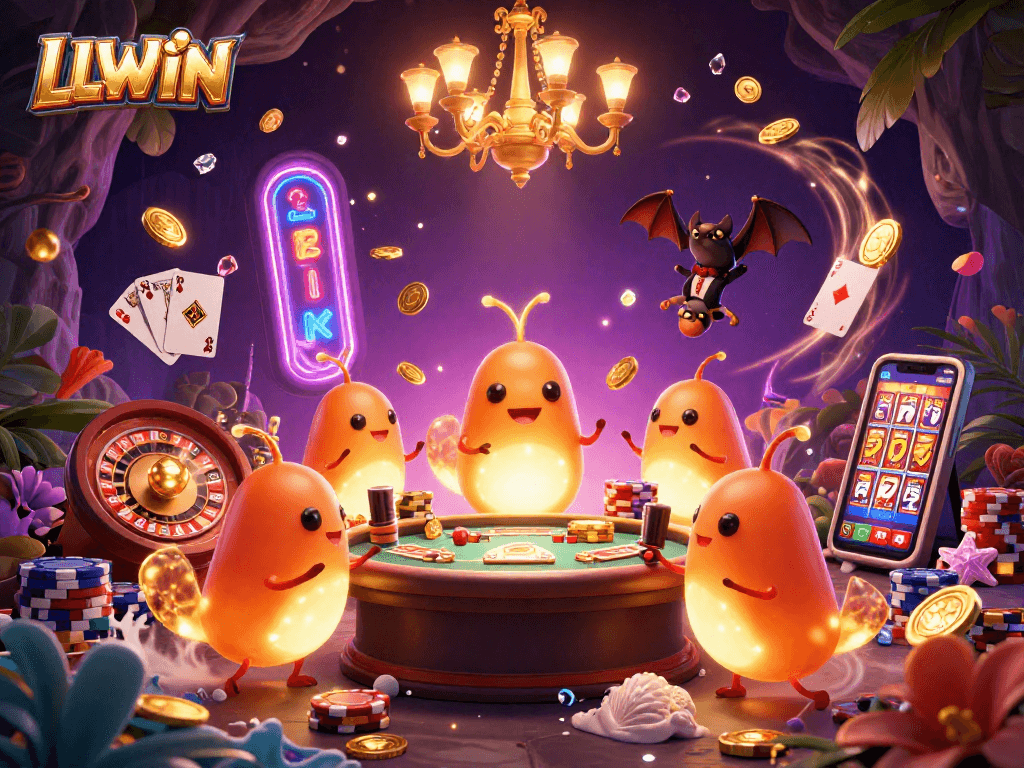 Experience thrilling excitement at LLWIN with glowing characters lighting up a vibrant casino scene.