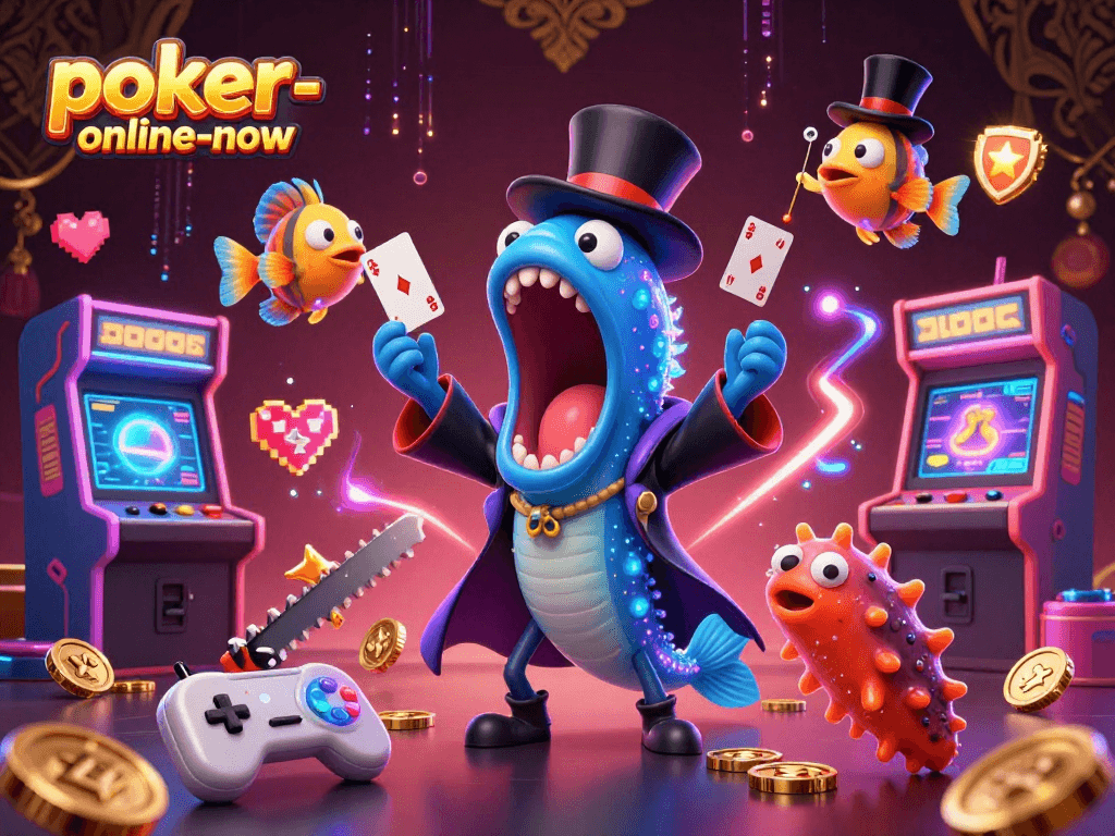 Engage with poker-online-now's thrilling casino magic scene featuring deep-sea characters performing tricks.