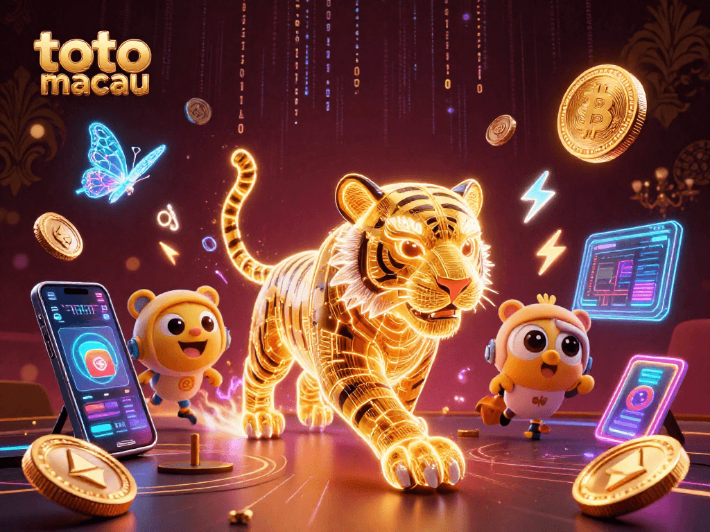 Engage with toto macau's thrilling digital landscape featuring neon elements and crypto coins.