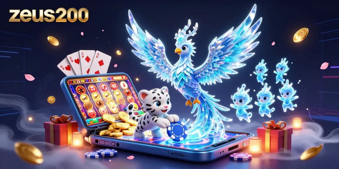 zeus200 menyuguhkan ilustrasi kasino digital yang menarik dengan makhluk fantasi dan elemen permainan.