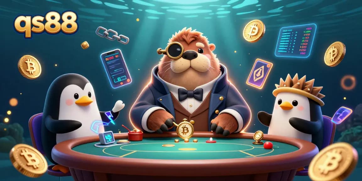 Engage in thrilling underwater poker action at qs88 with whimsical characters and vibrant casino elements.