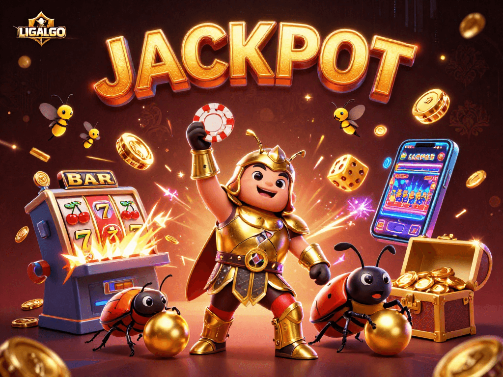 Engage with LIGALGO's digital gaming experience featuring vivid 3D characters and dynamic casino elements.