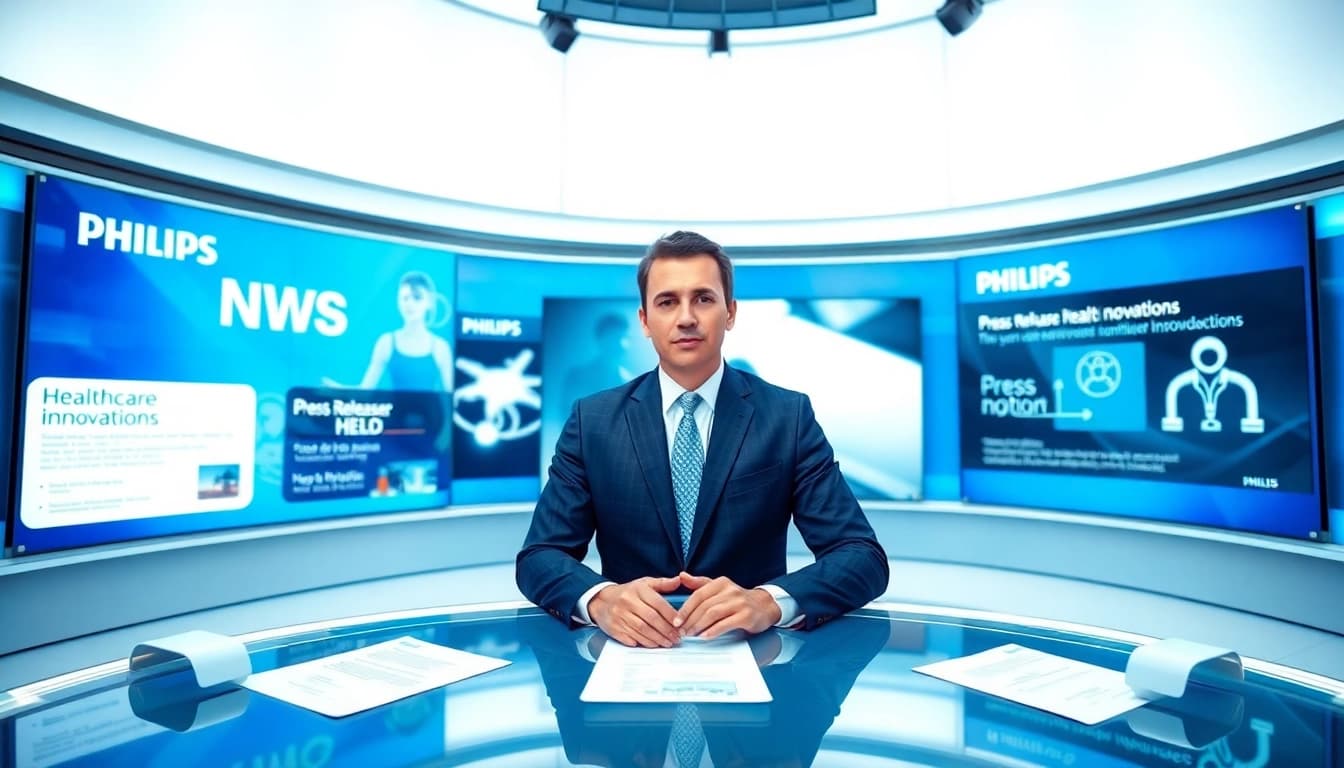 Update on Philips News with a news anchor in a modern digital newsroom.