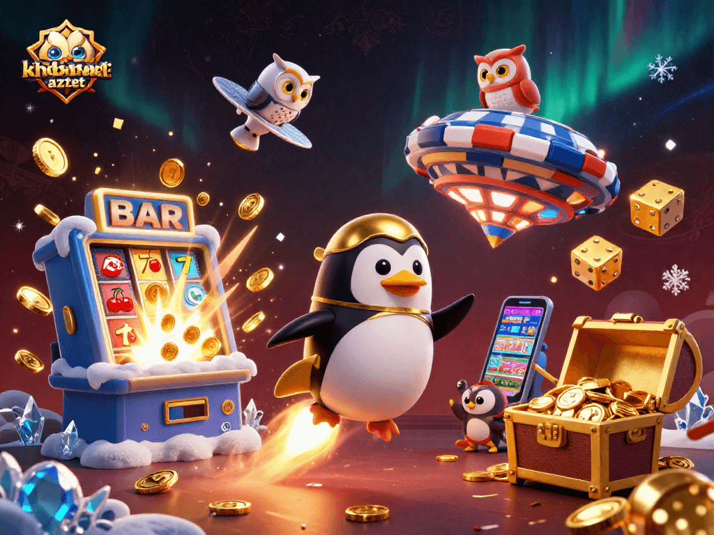Experience thrilling gameplay in khobau-aztec with a golden penguin racing towards a jackpot!
