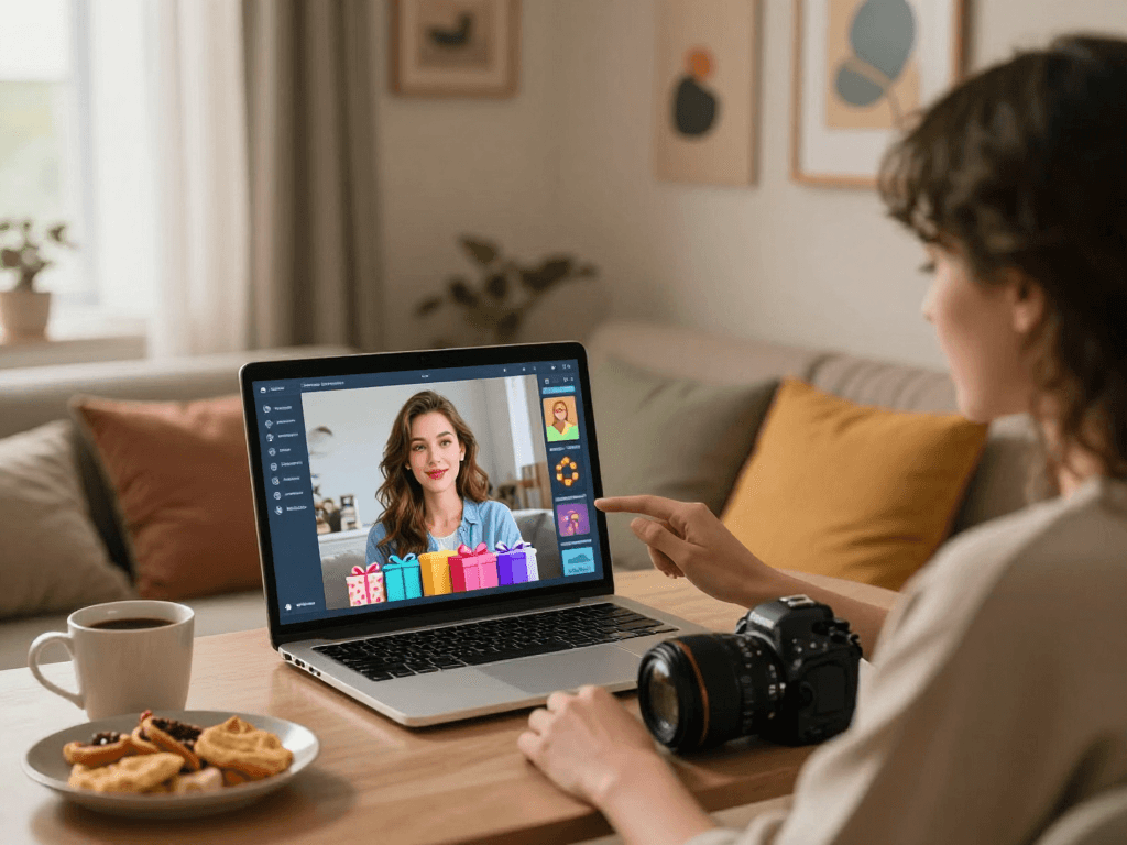 Engaging with ai girlfriend in a cozy home environment, showcasing modern virtual interaction.