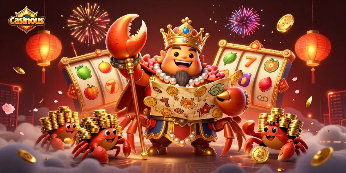 Engage with casinos at casinous as a golden crab emperor oversees a vibrant online gaming scene.