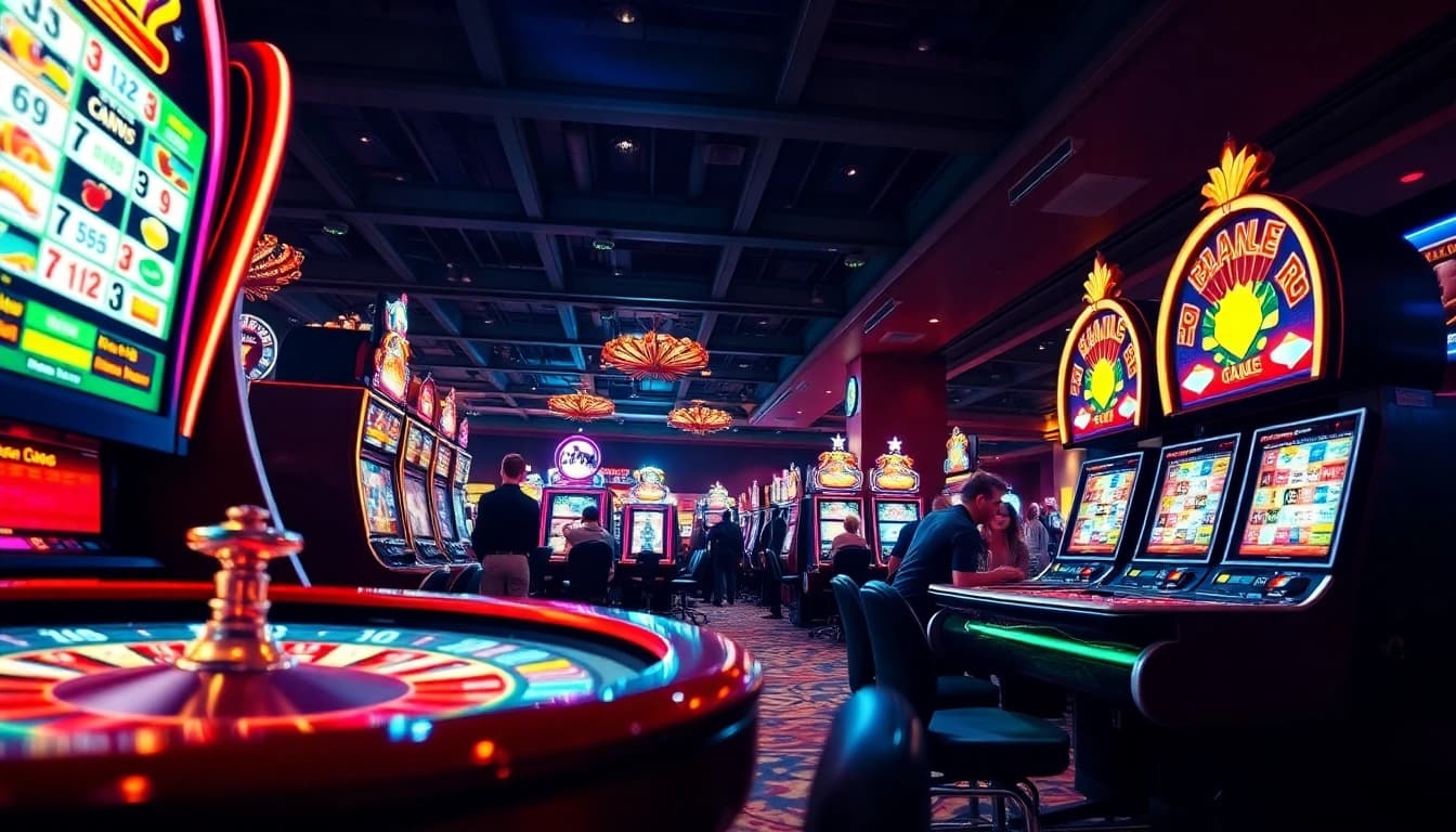 Daftar papa288 di kasino dengan mesin slot dan meja rolet yang bersinar cerah.