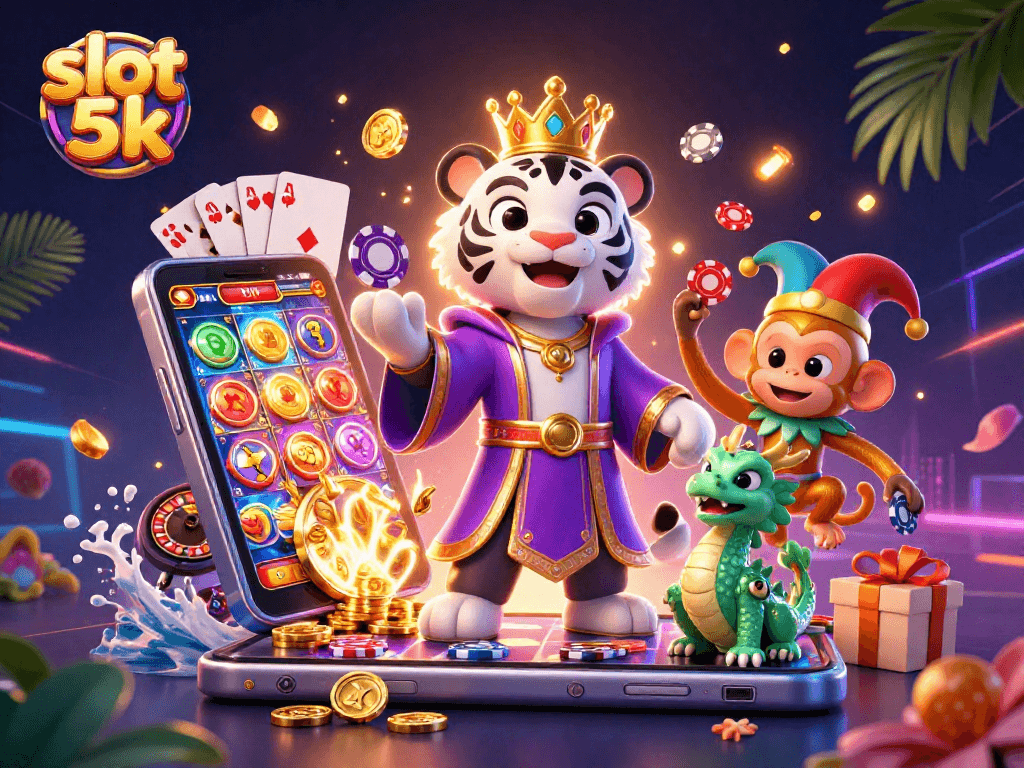 Spin to win exciting jackpots at slot 5k with vibrant characters and casino elements.