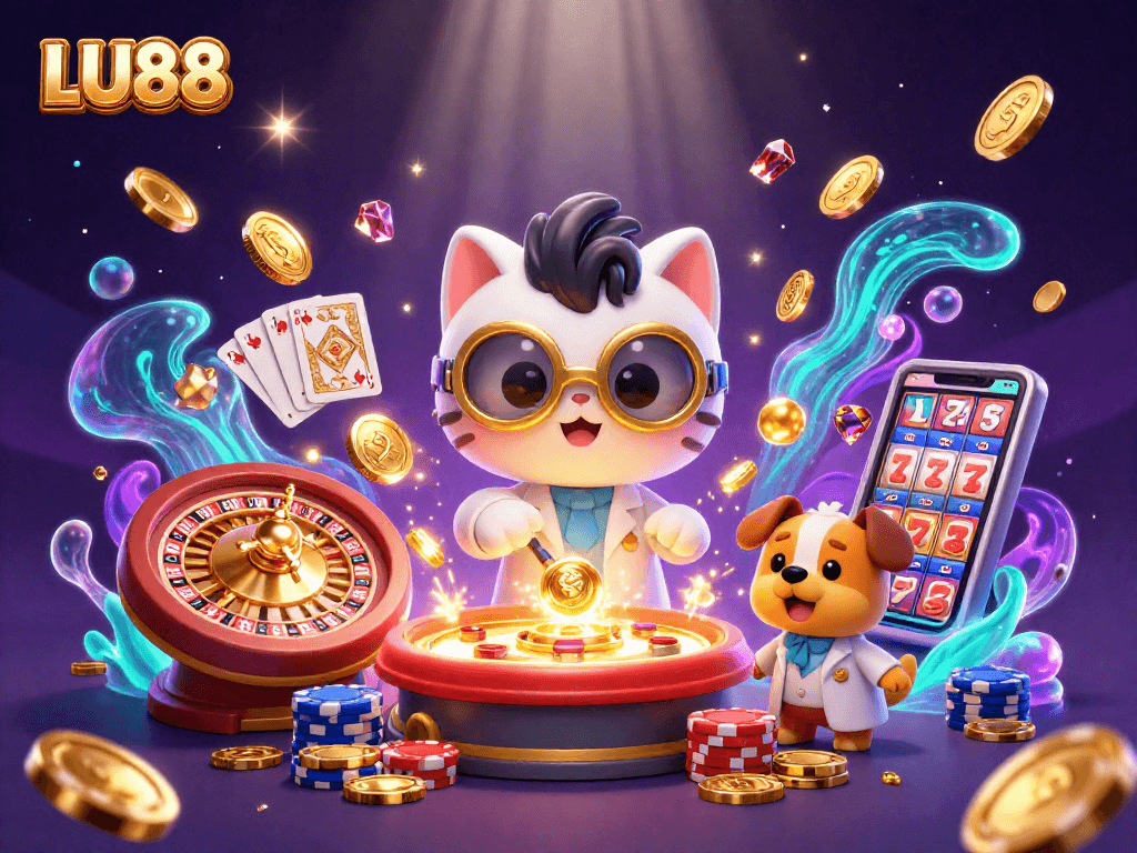 Experience LU88's thrilling casino adventures with vibrant 3D illustrations showcasing intense gameplay.