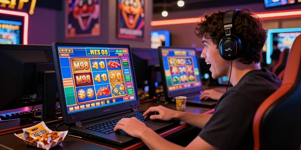 M98 สล๊อตเว็บตรง gaming experience with interactive casino interface and vibrant atmosphere.