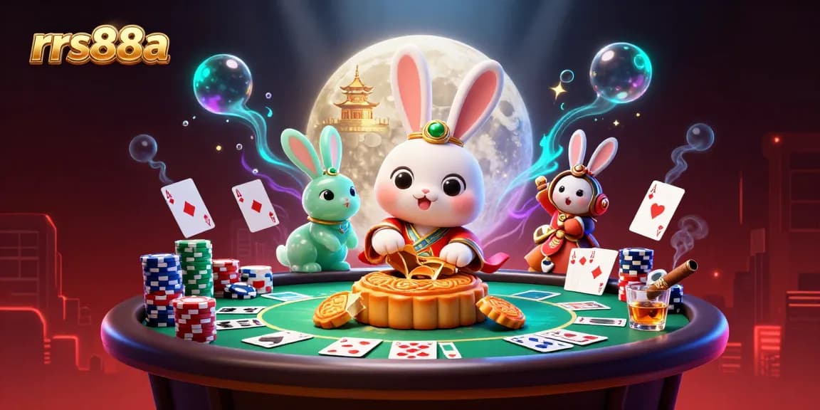Experience thrilling casino fun with rrs88a's vibrant poker scene featuring a moon rabbit.