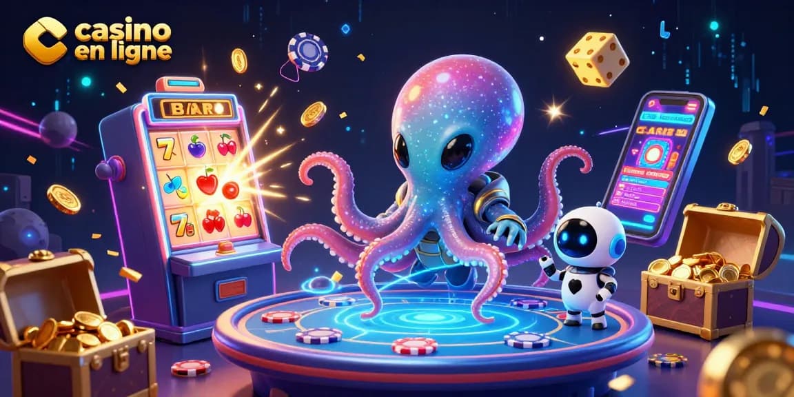 Jeux de casino en ligne avec un poulpe extraterrestre et des jetons de poker astéroïdes.