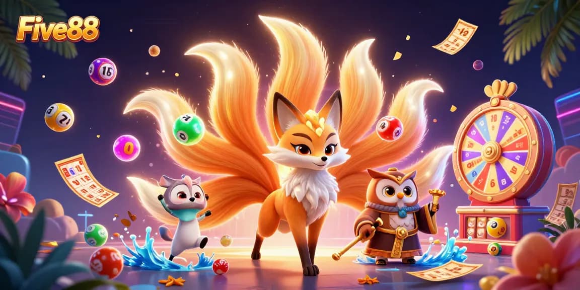 Play and win with Five88's vibrant gambling spirit in this colorful casino illustration.