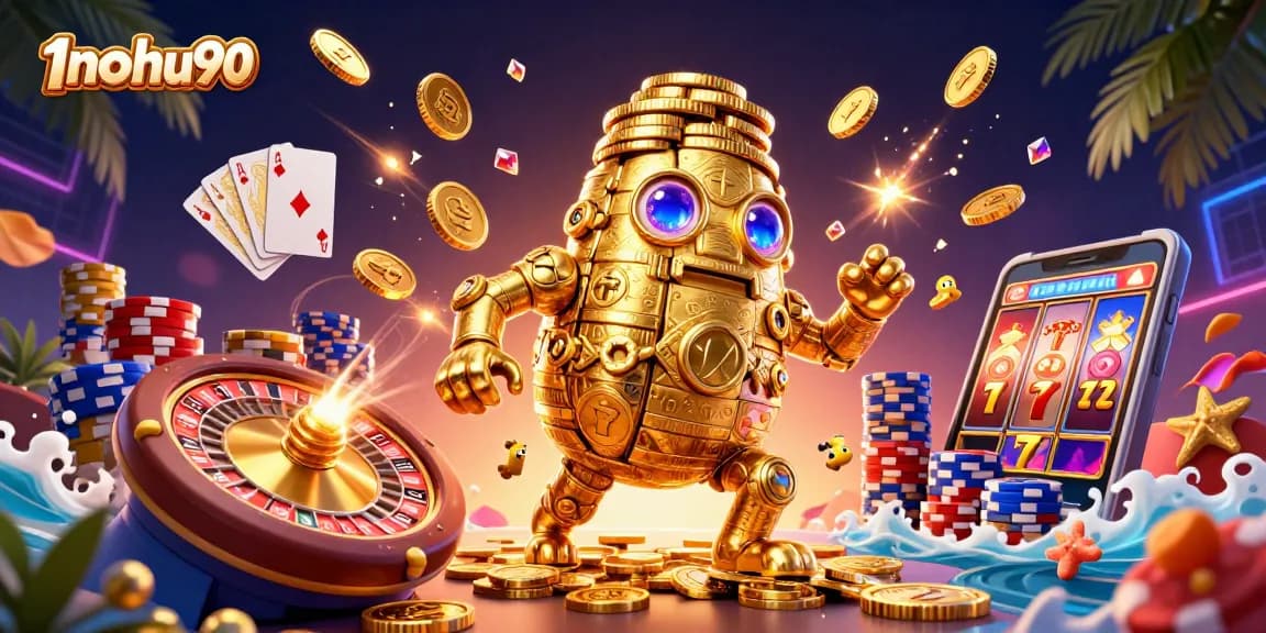 Experience thrilling gaming with 1nohu90's golden golem, dazzling coin cascades, and vibrant roulette.