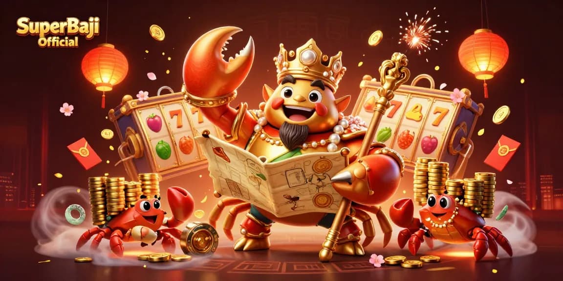 Read about SuperBaji Official while enjoying vibrant casino games represented by crab emperor and gaming elements.