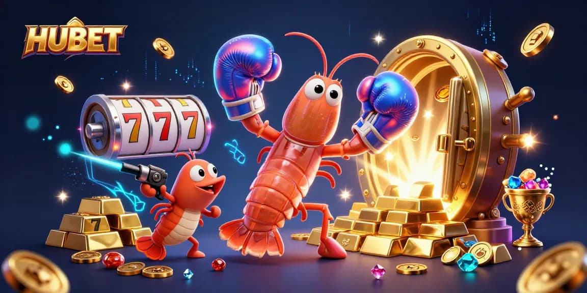 Engage in thrilling action with HUBET as you dive into a dynamic casino scene featuring vibrant characters and treasures.
