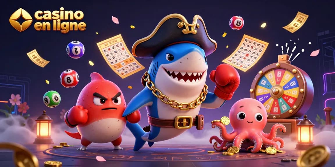 Un jeu de casino en ligne captivant avec un requin pirate et un poisson-globe dans une scène dynamique.