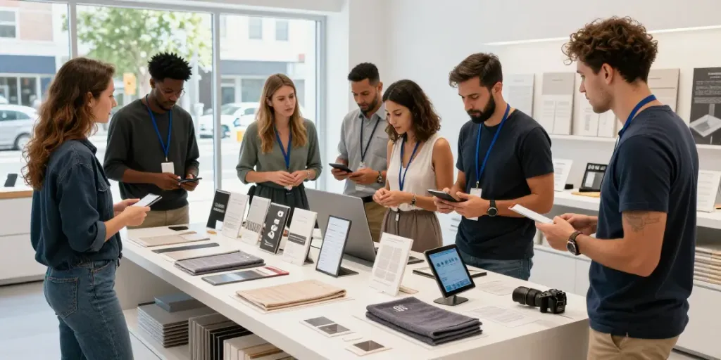 Shopsmart team collaborating on products in modern retail space