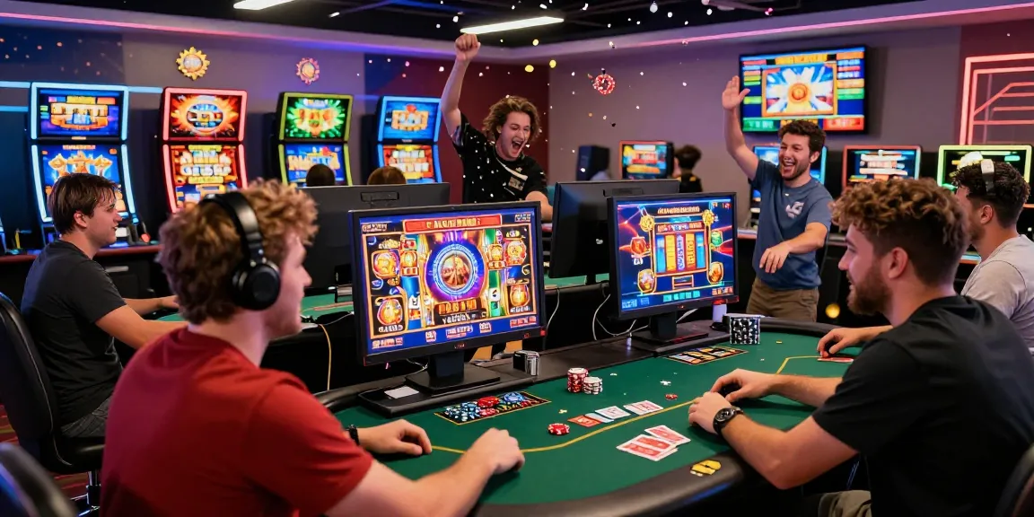 Players excitedly engaged in online slot gacor 777 gaming with colorful visuals and dynamic atmosphere
