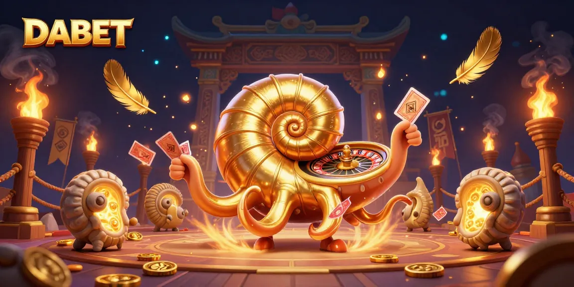 DABET showcases a thrilling casino scene with a giant nautilus and glowing ammonite companions, enhancing gambling excitement.