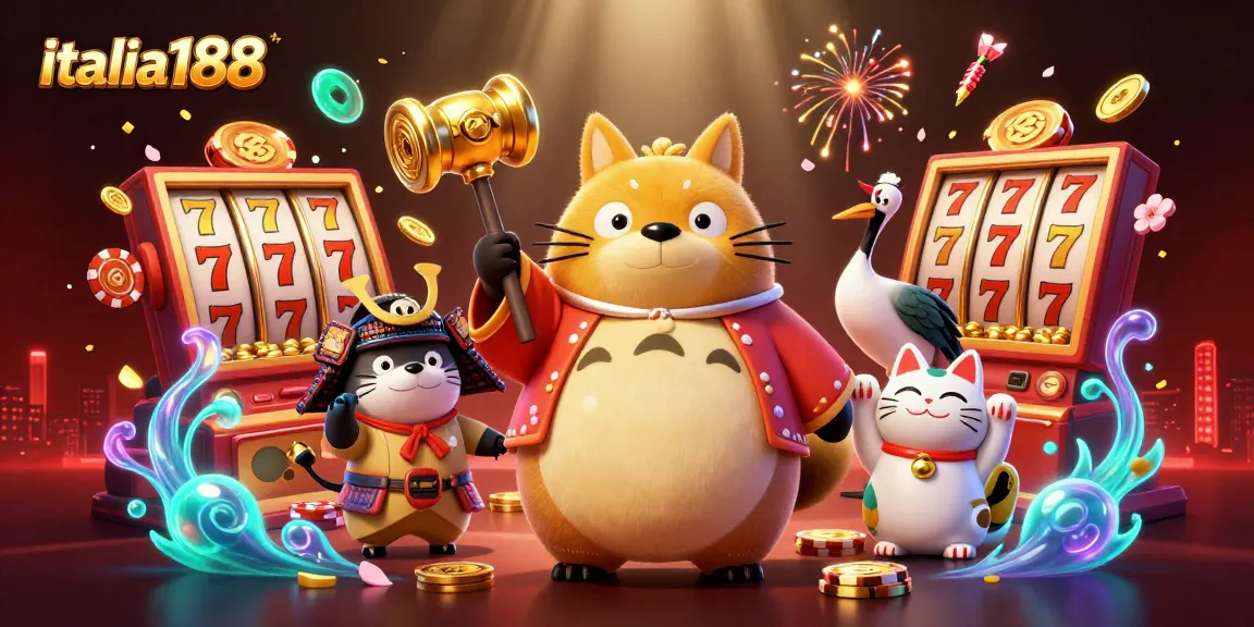 Gambarlah permainan slot dengan italia188 dan elemen keberuntungan seperti tanuki dan koin