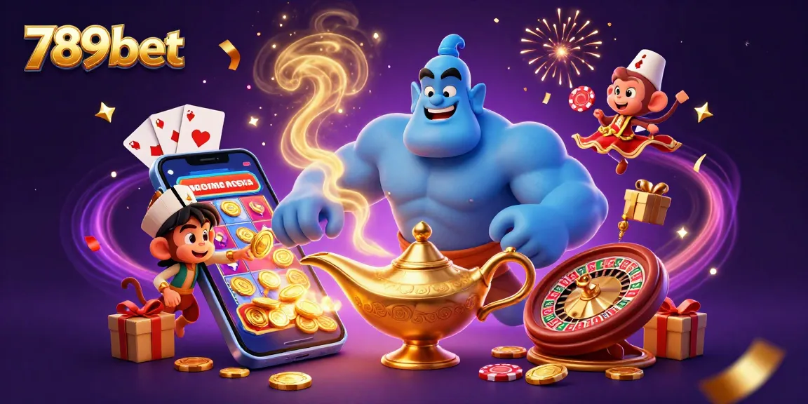 Experience the excitement of 789bet with a dynamic scene featuring a genie and magical elements.