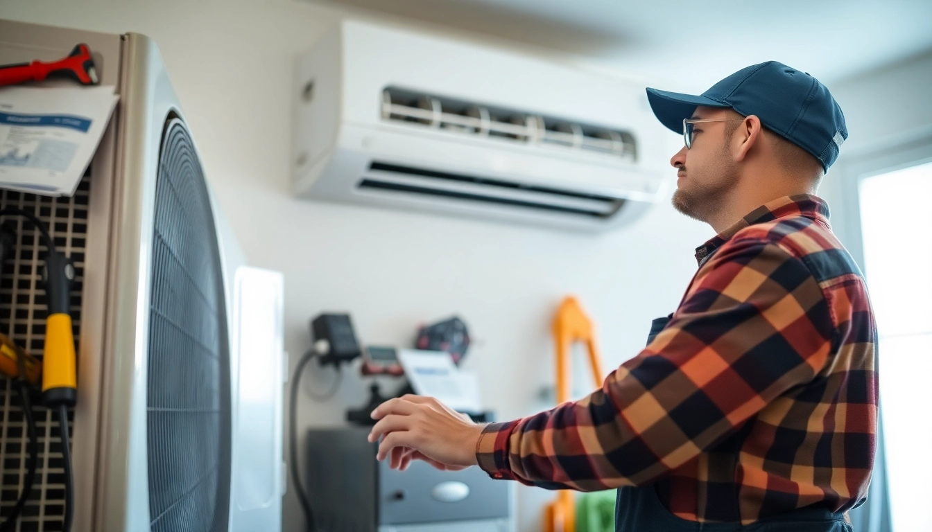 Technician performing ac repair katonah in a residential setting with tools and equipment.