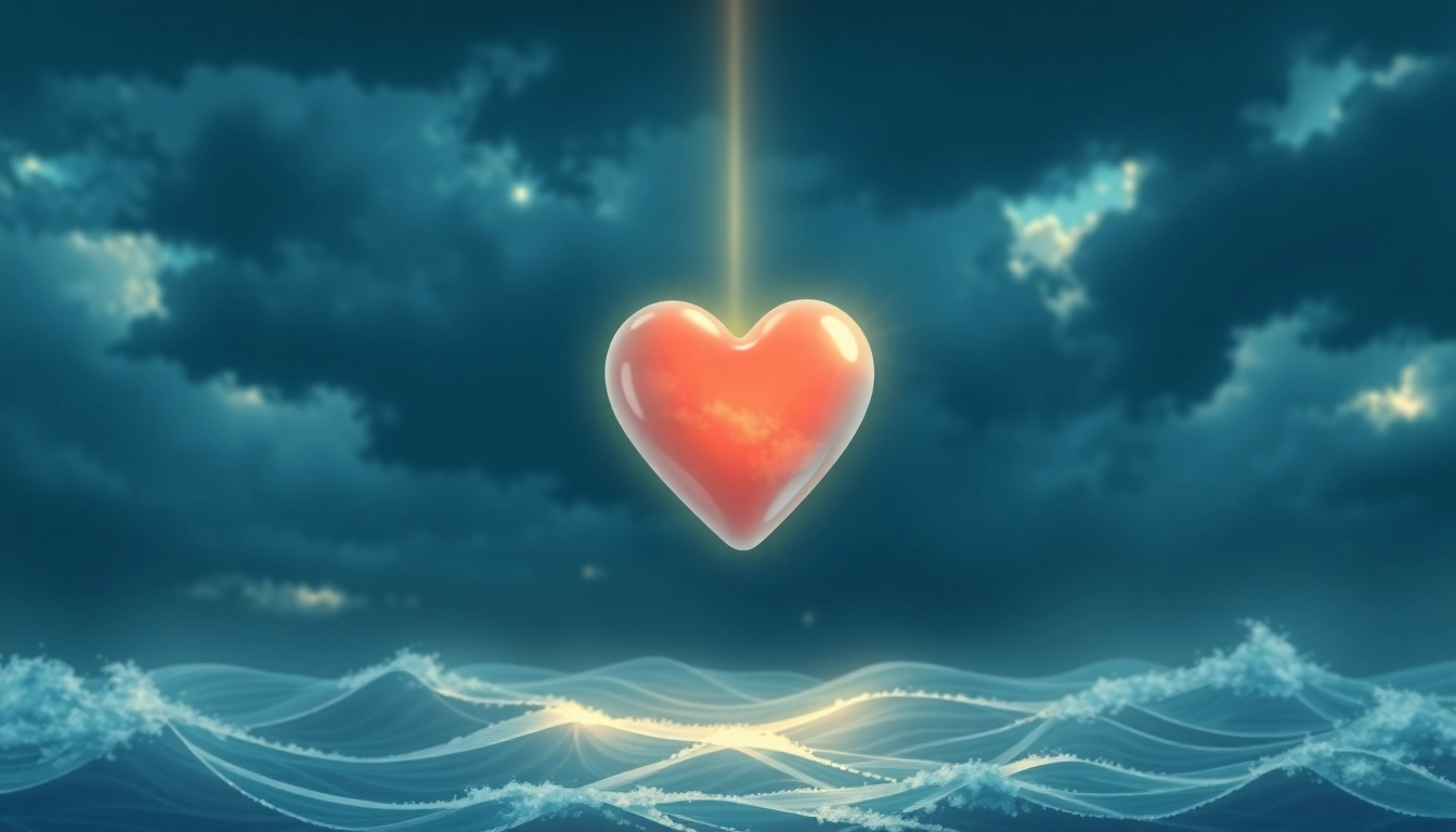 Visual metaphor for lability definition depicting an emotional heart over turbulent seas.