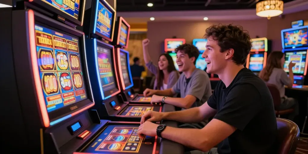 Player enjoying situs slot gacor experience at a lively casino