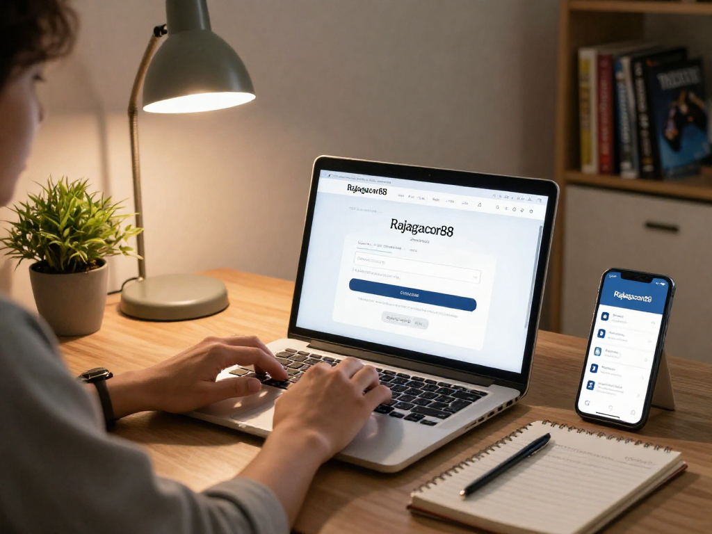 Accessing Rajagacor88 login page from home office for user-friendly experience.