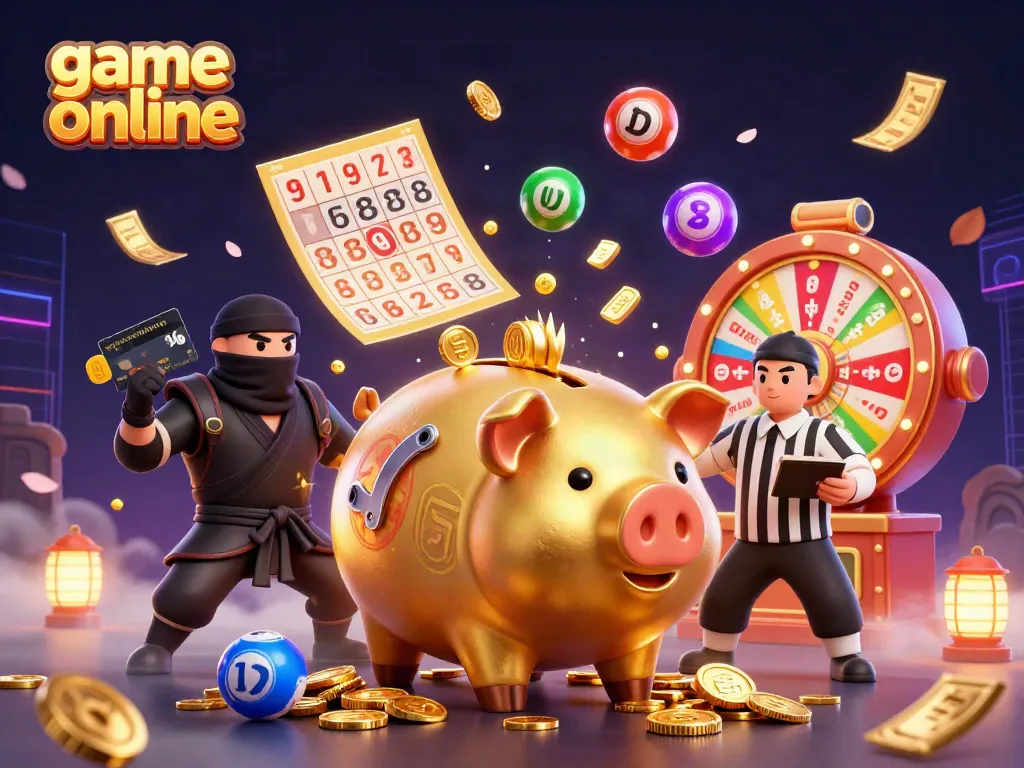 Experience exciting game online action with a golden piggy bank wrestler and dynamic symbols.