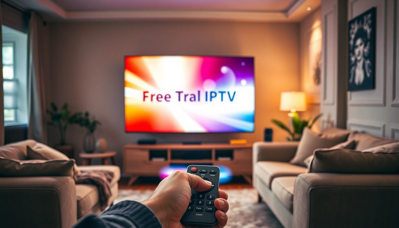 Engage with free trial iptv features on a vibrant TV display in a cozy living room.