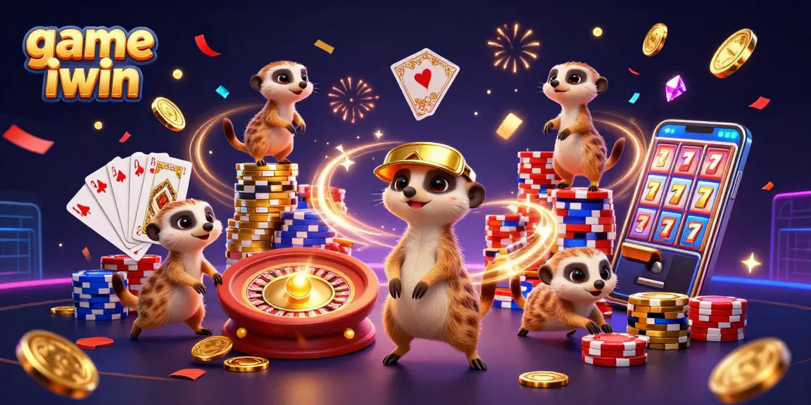 Experience thrilling moments with the game iwin in a vibrant casino scene full of meerkats, chips, and sparkling coins.
