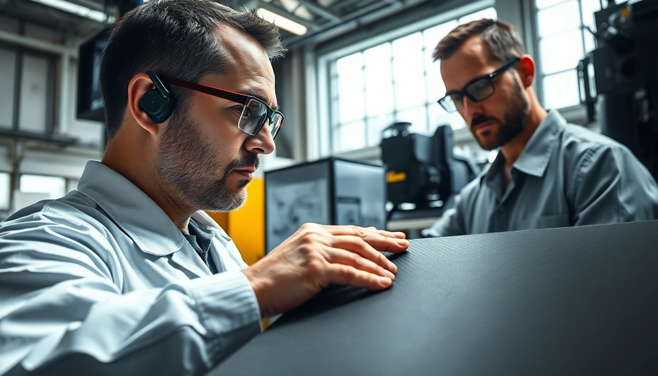 Engineered Composites being inspected by a professional engineer in a modern lab setting.