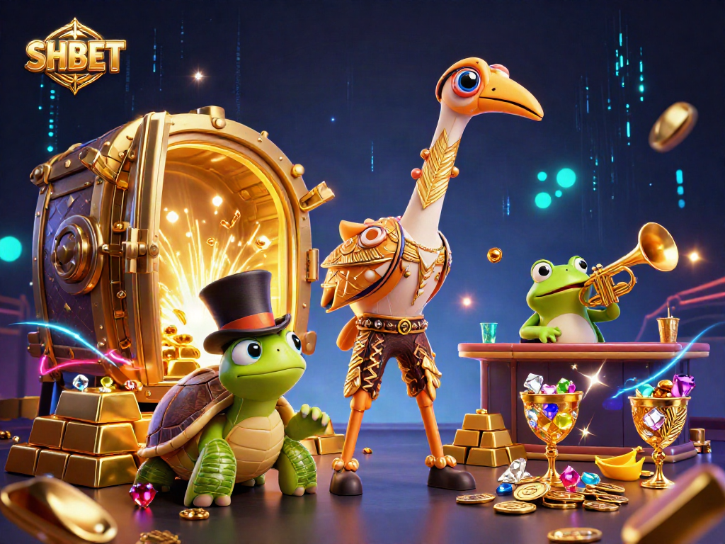Engage in exciting gameplay with SHBET, featuring vibrant casino characters and stunning treasures.