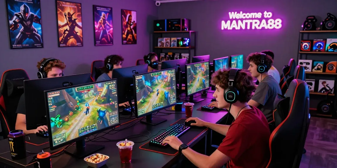 Explore the excitement of mantra88 with friends in a lively gaming café atmosphere.
